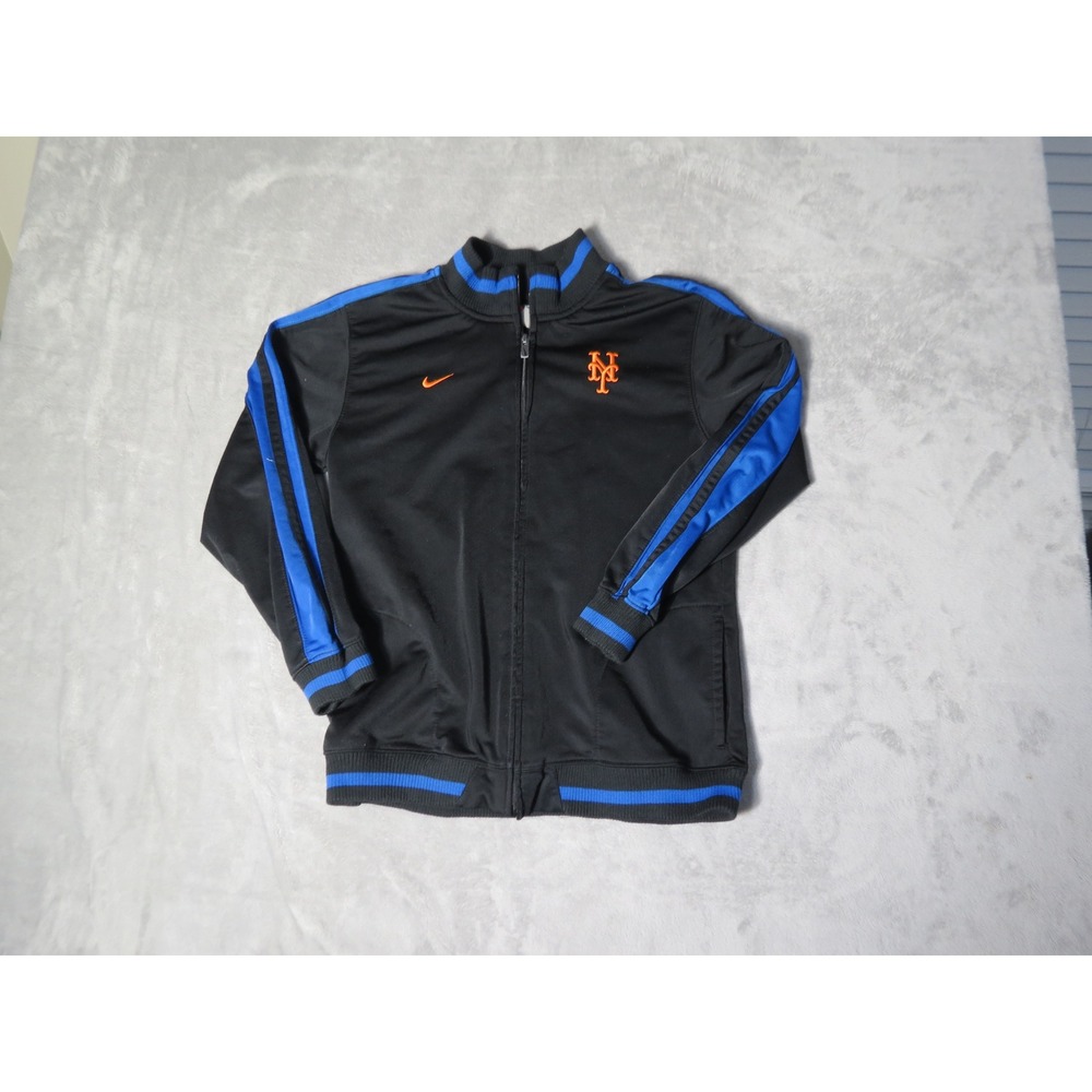 Nike Track Jacket Kids Medium Black Blue New York Mets MLB Full Zip Embroidered